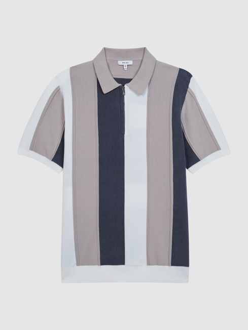 Herald Half Zip Textured Stripe Polo T-Shirt