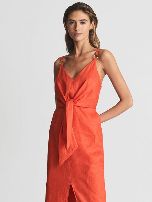 Kay Tie Detail Linen Midi Dress