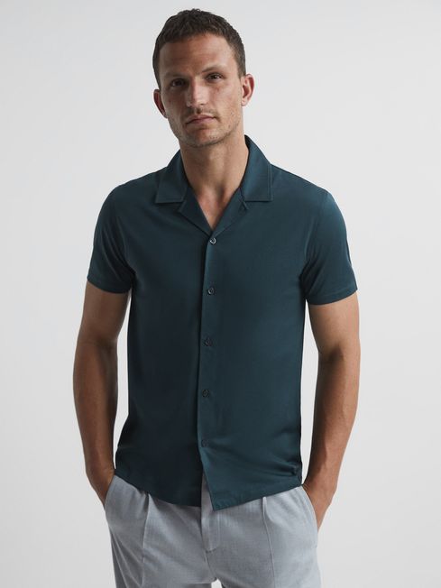 Caspa Mercerised Jersey Cuban Collar Shirt