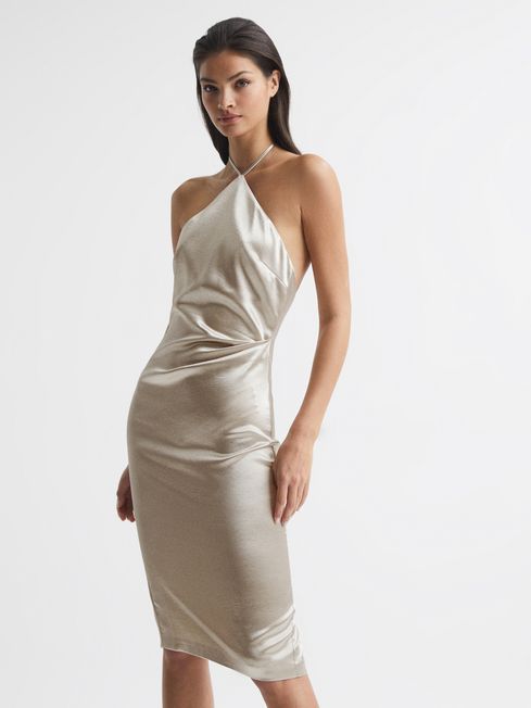 Farah Metallic Halterneck Occasion Dress