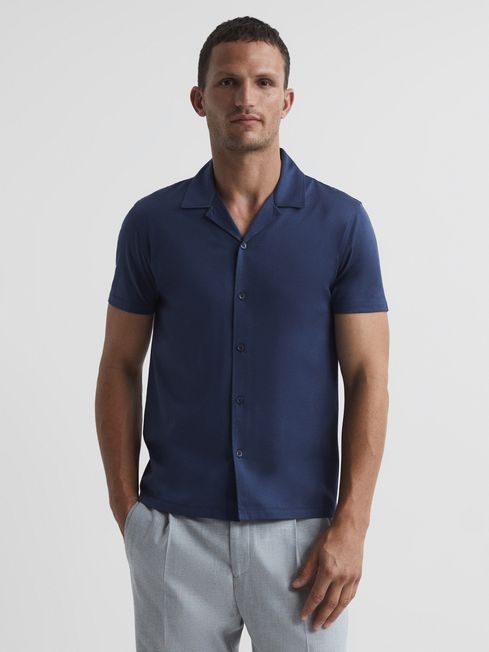 Caspa Mercerised Jersey Cuban Collar Shirt