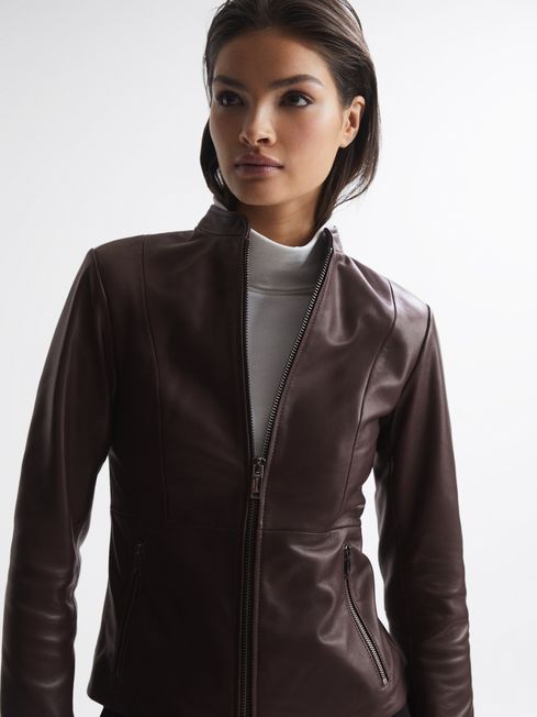 Ania Leather Zip Front Biker Jacket