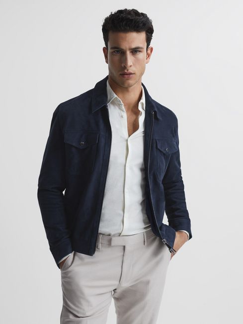 Pike Suede Zip Through Trucker Jacket