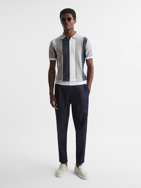 Herald Half Zip Textured Stripe Polo T-Shirt
