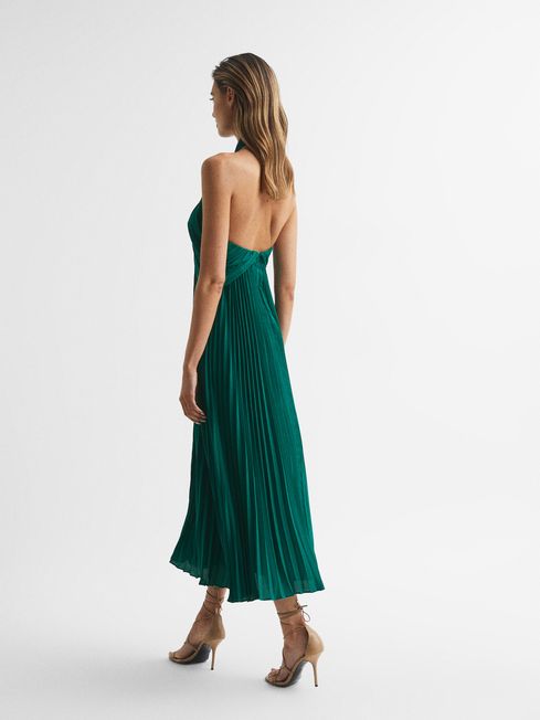 Roya Halter Neck Pleat Midi Dress