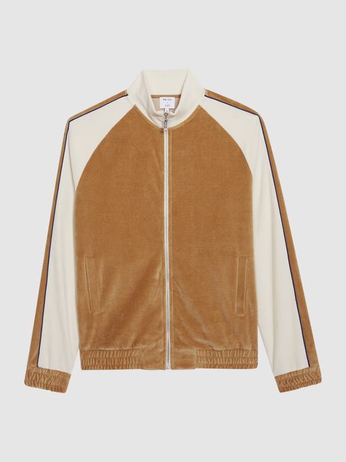 Lawrence - Che Velour Contrast Panel Zip Through Jacket
