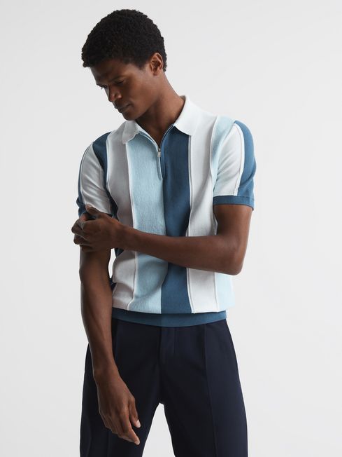 Herald Half Zip Textured Stripe Polo T-Shirt