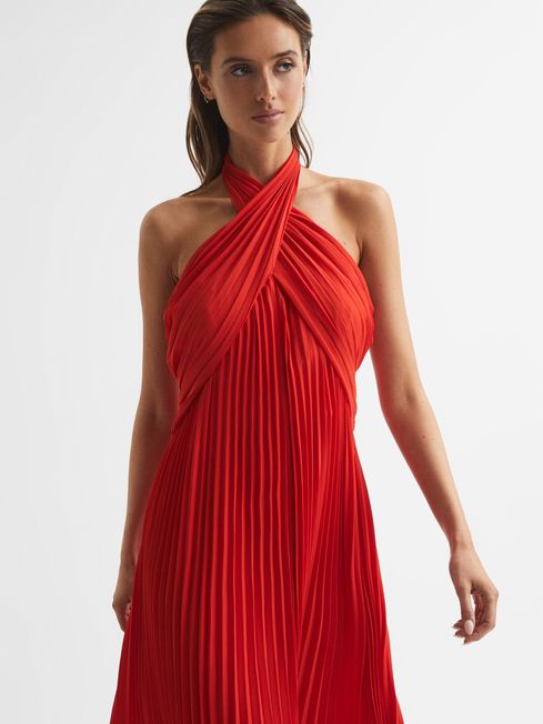 Roya Halter Neck Pleat Midi Dress
