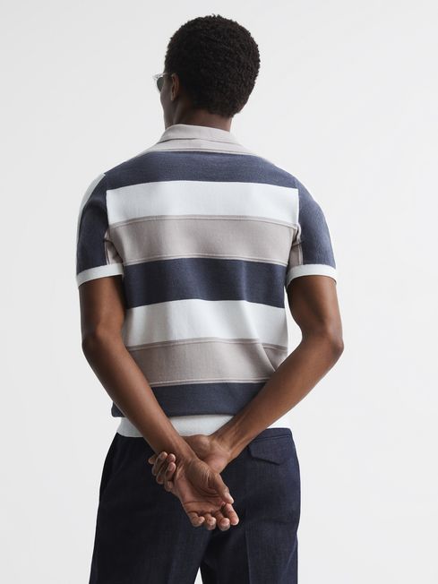Herald Half Zip Textured Stripe Polo T-Shirt