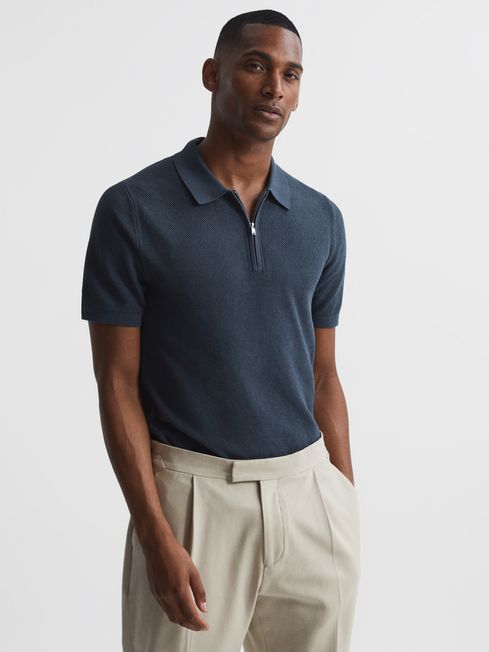 Otis Half Zip Stitch Interest Polo T-Shirt