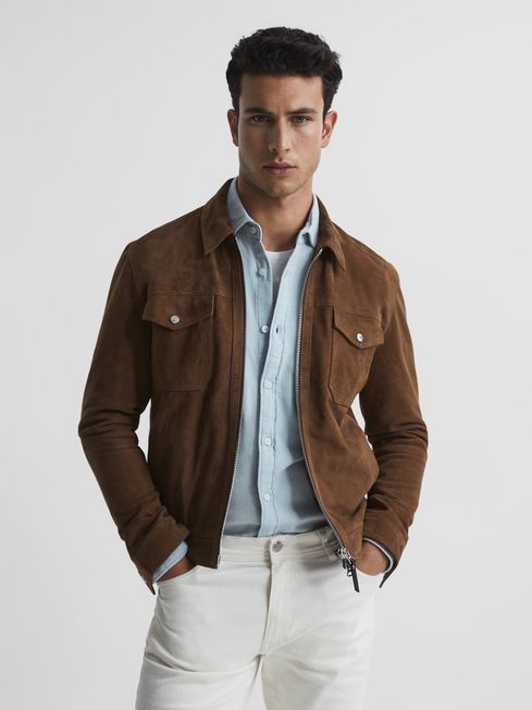 Pike Suede Zip Through Trucker Jacket
