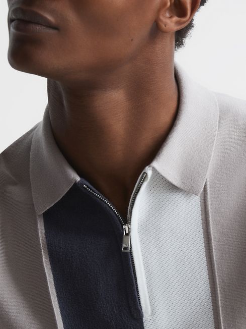 Herald Half Zip Textured Stripe Polo T-Shirt