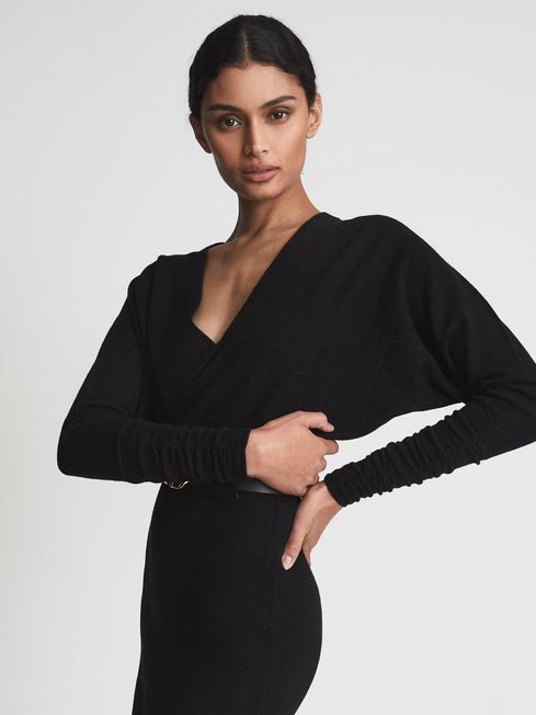 Jenna Cashmere Blend Ruched Sleeve Dress