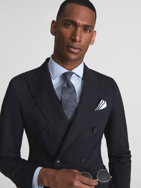 Class Double Breasted Cotton-Linen Blazer