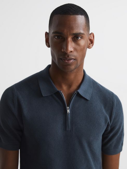 Otis Half Zip Stitch Interest Polo T-Shirt