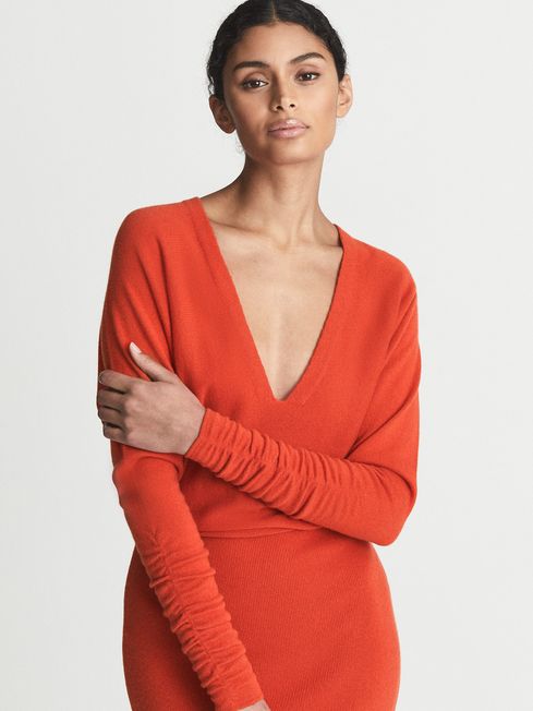 Jenna Cashmere Blend Ruched Sleeve Dress