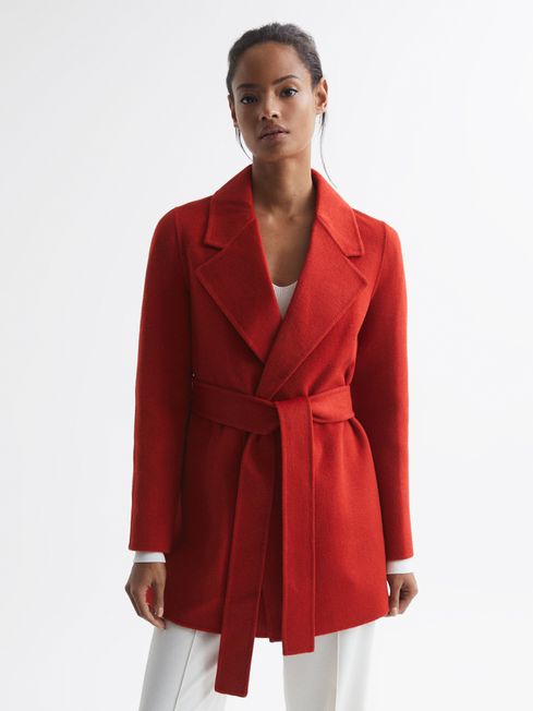 Amalia Belted Blindseam Short Wool Coat