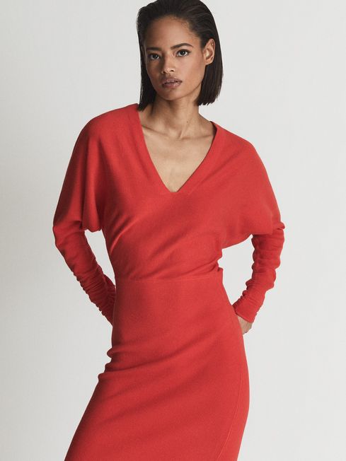 Jenna Cashmere Blend Ruched Sleeve Dress