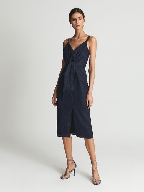 Kay Tie Detail Linen Midi Dress