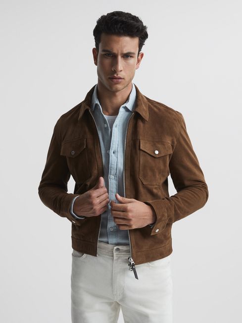 Pike Suede Zip Through Trucker Jacket