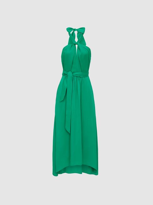 Evvie Tie Waist Halterneck Midi Dress