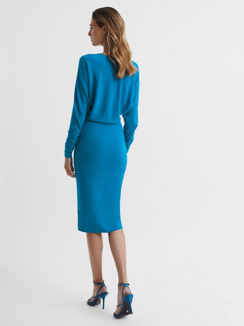 Jenna Cashmere Blend Ruched Sleeve Dress