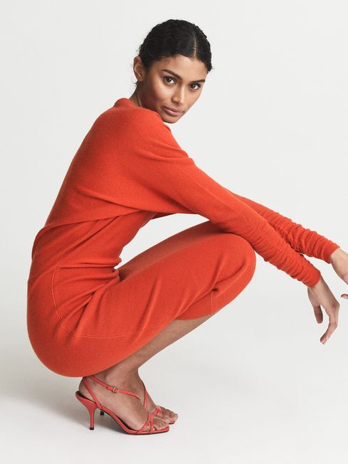 Jenna Cashmere Blend Ruched Sleeve Dress