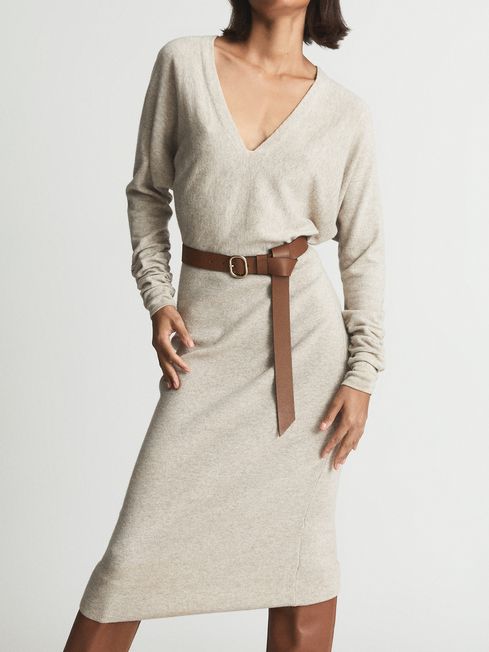 Jenna Cashmere Blend Ruched Sleeve Dress