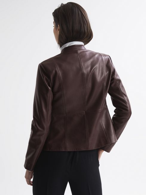 Ania Leather Zip Front Biker Jacket