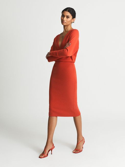 Jenna Cashmere Blend Ruched Sleeve Dress