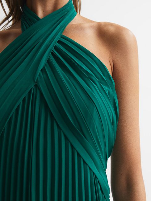 Roya Halter Neck Pleat Midi Dress