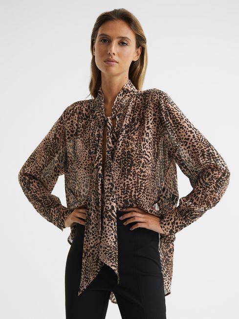Tora Animal Print Neck Tie Blouse