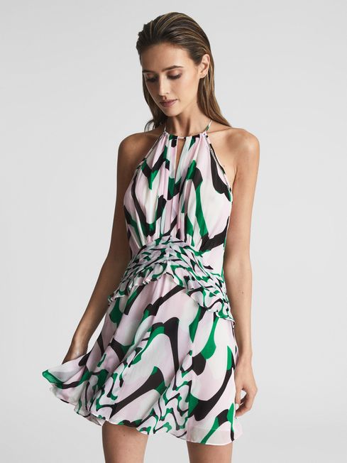 Belle Printed Halter Mini Dress