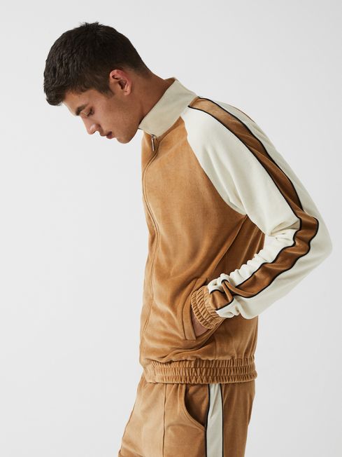 Lawrence - Che Velour Contrast Panel Zip Through Jacket