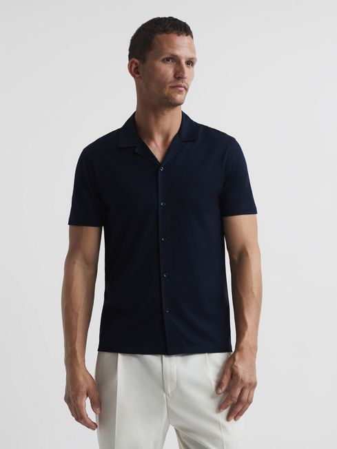 Caspa Mercerised Jersey Cuban Collar Shirt