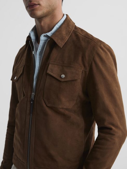 Pike Suede Zip Through Trucker Jacket
