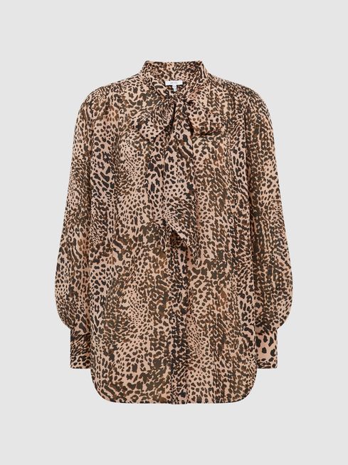 Tora Animal Print Neck Tie Blouse