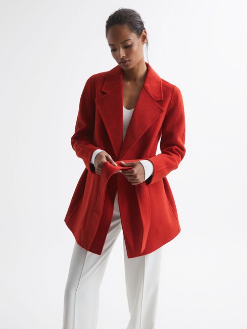 Amalia Belted Blindseam Short Wool Coat