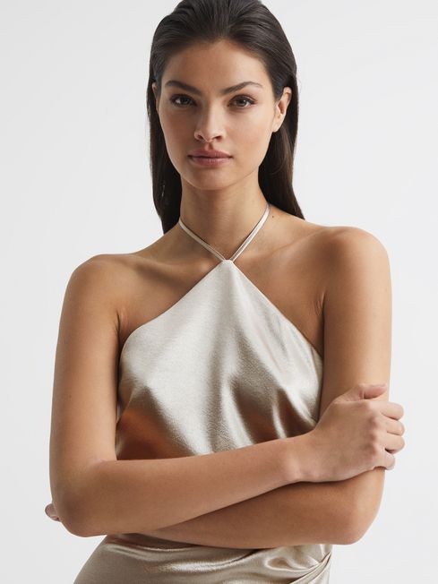 Farah Metallic Halterneck Occasion Dress