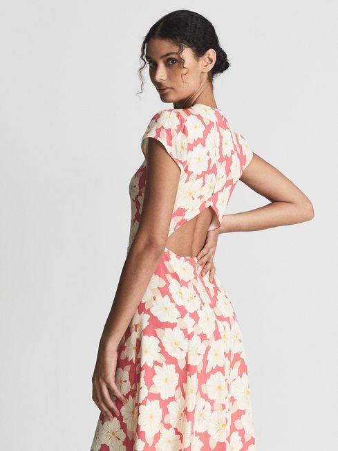 Livia Printed Cut Out Back Midi Dress