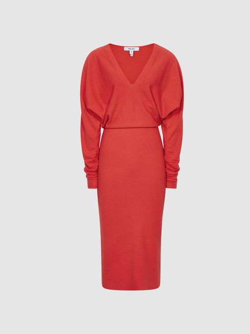 Jenna Cashmere Blend Ruched Sleeve Dress