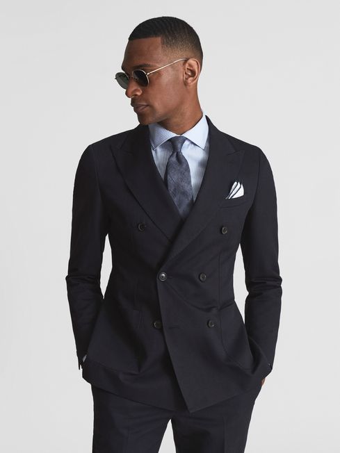 Class Double Breasted Cotton-Linen Blazer