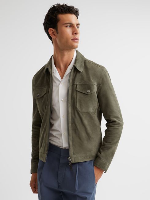Pike Suede Zip Through Trucker Jacket