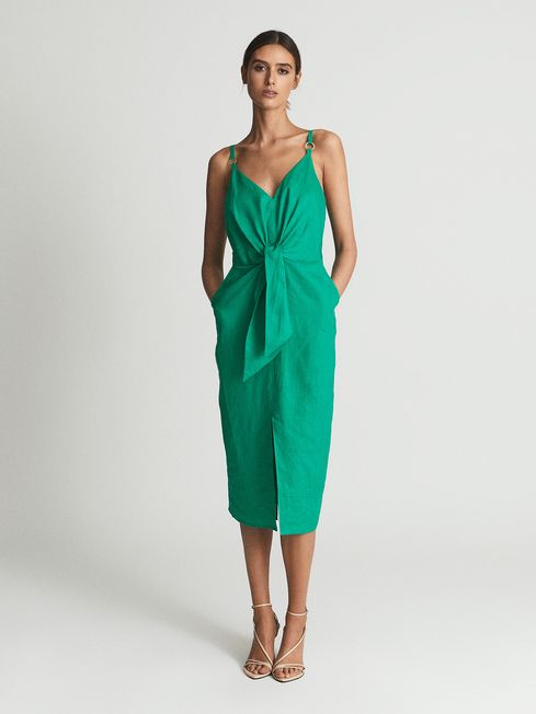 Kay Tie Detail Linen Midi Dress