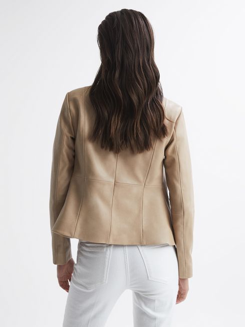 Ania Leather Zip Front Biker Jacket