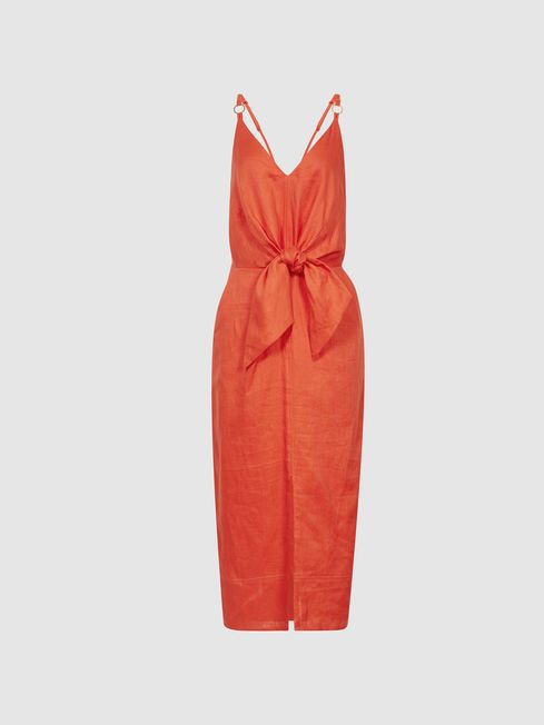 Kay Tie Detail Linen Midi Dress