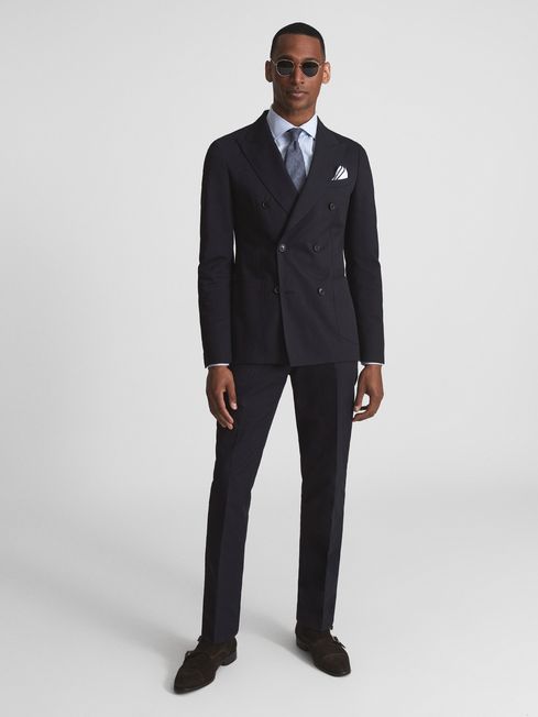 Class Double Breasted Cotton-Linen Blazer