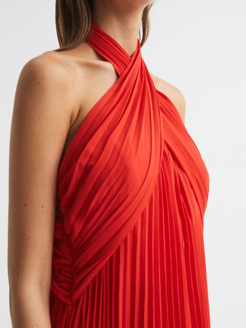 Roya Halter Neck Pleat Midi Dress