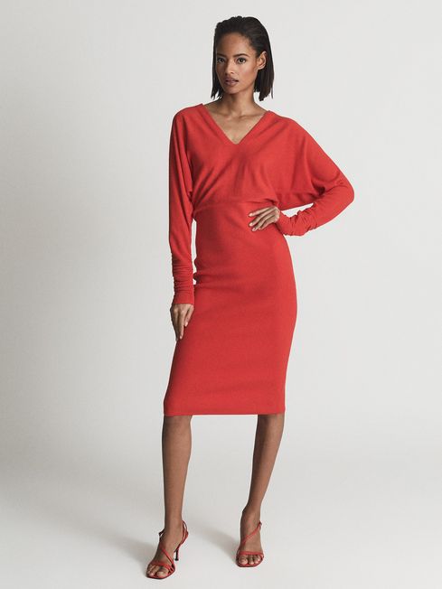 Jenna Cashmere Blend Ruched Sleeve Dress