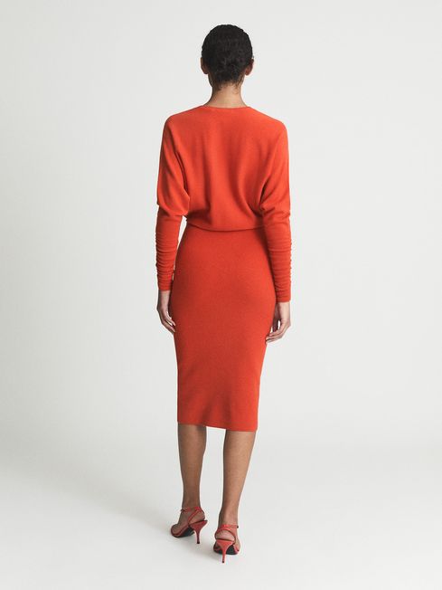 Jenna Cashmere Blend Ruched Sleeve Dress